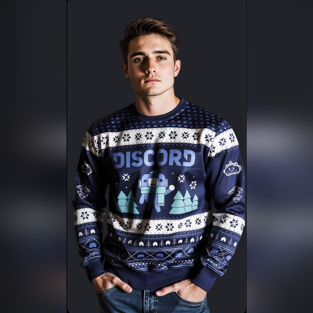 Navy Blue Crewneck Sweater Discord Brand Meta. Ugly Christmas Sweater